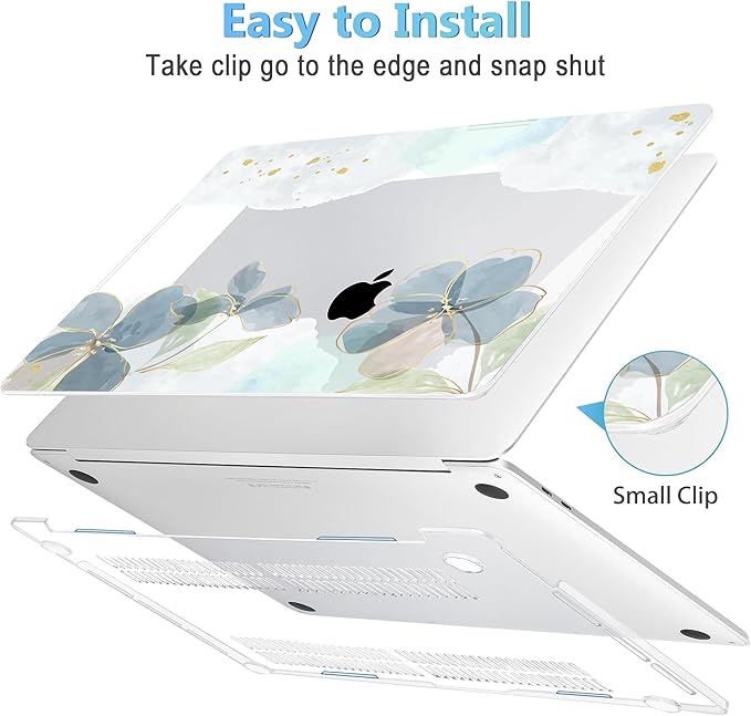 Mektron for MacBook Air 13 Case A1466/A1369 (2010-2017 Release), Snap-on Plastic Hard Shell Cover for MacBook Air 13.3 inch with Keyboard Cover,Green Floral