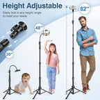 82" Tripod for iPhone,Phone Tripod Compatible with Smartphone/Camera/Gopro,Tall iPhoneTripod with 9.8" Gooseneck and Remote,Cell Phone Tripod Stand for Video Recording Selfies Vlogging