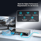 6 Ports 10Gb Unmanaged Ethernet Switch with 4*2.5G Base-T Ports, 2*10G RJ45 Ports. 60Gbps Switching Capacity, GiGaPlus 10Gbps Network Switch for 2.5G/10Gbps NAS/PC, WiFi6 Router, Wireless AP