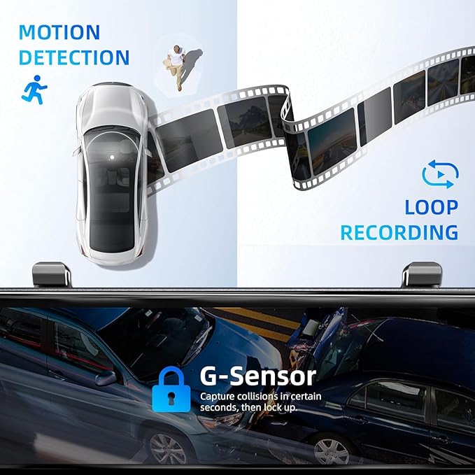 2025 Rear View Mirror Camera,4 Channel Mirror Dash cam Front and Rear 24/7 Recording,12" Touch Screen Dash Camera for car Trucks,Built-in WiFi,GPS,IR Night Vision,Free 128GB SD Card