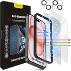 Screen Protector for iPhone 15 [6.1 Inch],2 pcs Colorless Anti-Blue Light Tempered Glass Films,HD Clear, 9H Hardness, No Bubbles, Case Friendly with 2 pcs Camera Lens Protector
