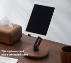 RENMTURE Phone Desk Stand, Adjustable Foldable Cell Phone Stand with 360° Rotation for iPhone 16 15 14 13 Pro ipad, Mobile Phones & Tablets Stable, Ergonomic Holder for Home Office, Walnut Wood Base