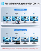 USB C Docking Station Dual Displayport Monitor, USB C Hub Displayport with 2 DP, HDMI, VGA, PD Charging, USB A&C 2.0 Ports Multi Monitors Adapter for Dell/HP/Lenovo, etc
