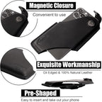 Topstache Leather Phone Holster with Magnetic Closure, Belt Clip Loop Case for iPhone & Samsung, Black, Medium