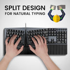 Perixx PERIBOARD-535BL Wired Ergonomic Mechanical Full-Size Keyboard - Low-Profile Blue Clicky Switches Programmable Feature with Macro Keys Compatible Windows and Mac OS X US English, Black