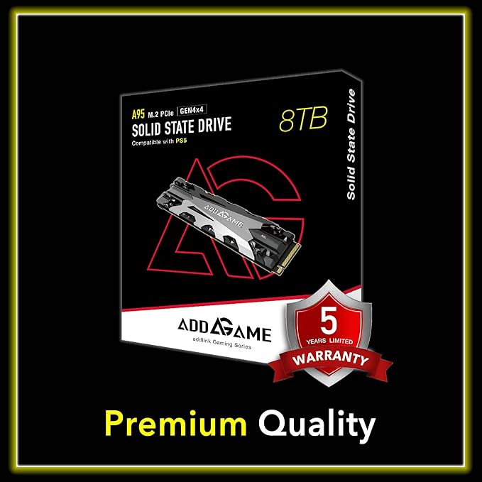 Addlink A95 8TB M.2 SSD Storage Expansion for PS5 Consoles with Heatsink, up to 7000 MB/s, Internal Gaming SSD -2280 PCIe NVMe Gen4X4 3D TLC with Dram NAND SSD Made in Taiwan