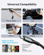 USB C Cable for Car 3FT/6FT, Coiled USB C to USB C Cable Fast Charging 66W, Braided USB Type C Charger Cord Compatible with iPhone 16 15 Pro Max, Samsung Galaxy, Google Phones and More Type C Devices