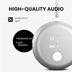 Avantree SoundJet R1 – Airplane Bluetooth Adapter for Headphones & AirPods, aptX Adaptive, Qualcomm Chipset, 20H Battery, Wireless Audio Transmitter for in-Flight Travel Essentials - Silver