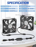 2 Packs AmRunJe 120mm x 25mm USB Cooling Fan 5V Brushless Dual Fan with Speed Controller for Computer Receiver DVR Xbox AV Cabinet Projector Router