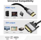 HDMI to DVI Cable 15FT, Bi-Directional DVI to HDMI Male to Male Cord, HDMI A to DVI-D Adapter, Gold-plated Connectors, Aluminum Shells, 1080P, for Computer, Monitor, Projector, Raspberry Pi, Xbox, PS3