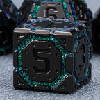 DND Metal Dice Set, Polyhedral Dice Set for RPG D&D Dice with Cracks Dungeons and Dragons Dice Set for RPG TTRPG D&D Die with Gift Case(Black Nickel Dark Green)