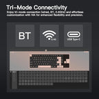 KEEBMONKEY WOBKEY Rainy 75 CNC Aluminum HMX/JWK/Cocoa Switches Triple-Mode Connectivity Mechanical Keyboard with Superior Acoustics, RGB/FR4/Silver SUS304/7000mAh/Cocoa Switch (Pro - Black)