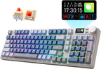 iRocks K85R Wireless RGB Backlit Mechanical Gaming Keyboard with LCD Display, Hot-Swappable Pre-lubed Brown Switches, 98 PBT Keys, USB-C Detachable Cable (Aurora Blue, Bubble Switch)