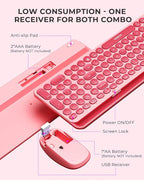 seenda Bluetooth Keyboard and Mouse for iPad, CTU-301 Multi-Device Bluetooth + 2.4G Wireless Keyboard Mouse with Tablet Holder for MacBook/Windows Computer, iOS/Andriod Tablet Phone, Coral Pink
