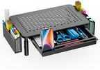 WALI Computer Monitor Stand with Storage, Desk Organizer with Drawer and Pen Holder, Desk Monitor Riser 3 Height Adjustable, Laptop Riser for Computer, Laptop, Printer (STT003DH-B), 1 Pack, Black
