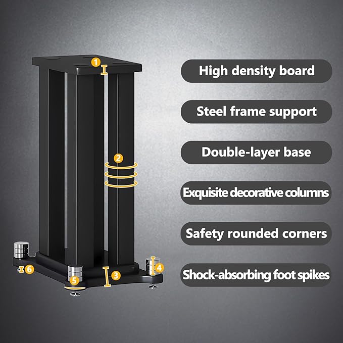 A Pair of Speaker Stands, Bookshelf Speaker Stand Steel Frame Support for Speakers up to 40 kg, Vibration-Absorbing MDF Design, Universal Speaker Stand Improves Sound Quality (60cm/23.6in)