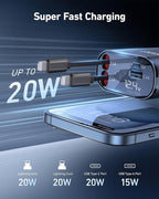 iPhone Car Charger 4 in 1 Fast USB Car Phone Charger 20W Double Lightning Retractable Cables 31.5 Inch and 2 USB Ports Car Charger Adapter for iPhone 14/13/12 Pro Max/XR/XS,Samsung,Pixel,iPad