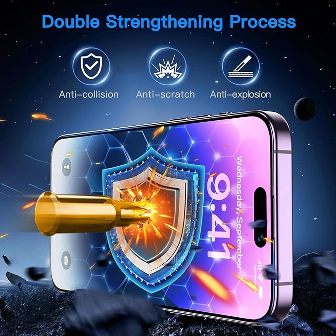 Uyiton Anti-Blue Light for iPhone 14 Pro Max Screen Protector - Unbreak-Glass Full Coverage Case Friendly Scratch Resistance 9H Tempered Glass Screen Protector for iPhone 14 Pro Max, 2 Pack