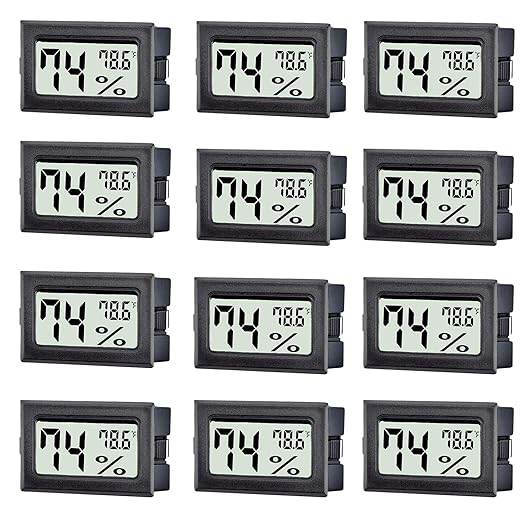 12 Pack Mini Digital Thermometer Hygrometer Indoor Temperature and Humidity Gauge Meter Monitor Fahrenheit (℉) for Humidor,Greenhouse,Reptile Tank,Home,Jars