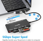 USB C Lightning USB3.0 Multi Card Reader for SD CF XD MS Micro SD TF, 7 in 1 Memory Card Reader Adapter Hub for iPhone/iPad/MacBook/Samsung, for Windows, Mac OS, iOS, Linux, Android
