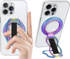 Magnetic-Phone-Grip-Stand-with-Finger-Strap, 4-in-1 Magnetic Ring Holder, Kickstand and Elastic Strap for Smartphones, Universal Fit for iPhone, Android, and Cases (Colorful)
