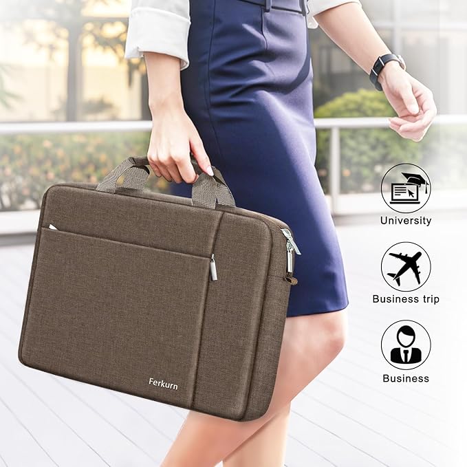 Ferkurn Laptop Bag Case for Women Men Computer Bag Compatible with HP Envy Pavilion Omen/LG Gram/MSI/Dell Inspiron XPS/Lenovo/Acer, Shoulder Strap Carrying Messenger Briefcase, Brown, 15.6 16 Inch
