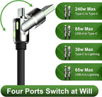 KerrKim 240W 4-in-1 Multi Fast USB Charging Cable with Breathing Light, USB A Type C Lightning Cable for iPhone 16 15 14 13 12 11 Pro Max iPad Samsung Galaxy MacBook iPad Tablets & More (6FT, Black)