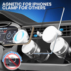 Upgraded 360° Adjustable Vacuum Magnetic Phone Holder, Vacuum Magnetic Suction Phone Mount with Clamp Foldable Phone Holder for Car/Gym/Mirror/Smooth Surface, Suitable with All Smartphones (White)