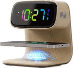 Digital Alarm Clock with Wireless Fast Charging Station 15W Touch Smart Lamp for Bedside,3 Colors Nightlight Adjustment Night Lamp for Living Room,Bedside,Heavy Sleepers (Woodgrain+Cable&Adapter)