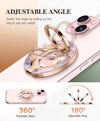 GVIEWIN Magnetic Phone Ring Holder, Compatible with MagSafe Phone Grip with Adjustable Stand, Magnet Phone Ring Kickstand for iPhone 16 Pro Max/Plus/15/14/13/12 Series/Other Phones (Flowing Sakura)