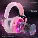 Wireless Gaming Headset for PS5, PS4, PC, NES, Bluetooth 5.3 Gaming Headsets Wireless with Noise Canceling Microphone, Gamer Headphones for Nintendo Switch, 50H Battery - Pink