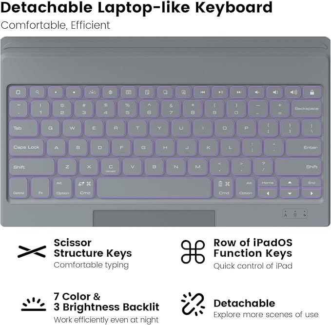 Nillkin Keyboard Case for iPad Air 13-inch (M3 2025/M2 2024), iPad Pro 12.9-inch (6th/5th/4th/3rd Gen) Rugged Case with Detachable Keyboard, Magic Trackpad, 7-Color Backlit, Portrait/Landscape, Gray