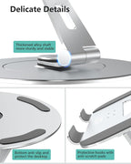 Laptop Stand with Phone Holder, Adjustable Laptop Stand with 360 Rotating Base, Aluminum Computer Mount Holder, Ergonomics Laptop Riser for Desk, Fits MacBook, up to 17.3" All Notebooks Silver