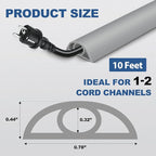 Floor Cord Cover for Wires on Floor Self Adhesive Cord Hider Floor Cable Management Wire Covers for Cords Protector Prevent Cable Trips Cord Cavity W 0.32" x H 0.32", Gray, 10Ft