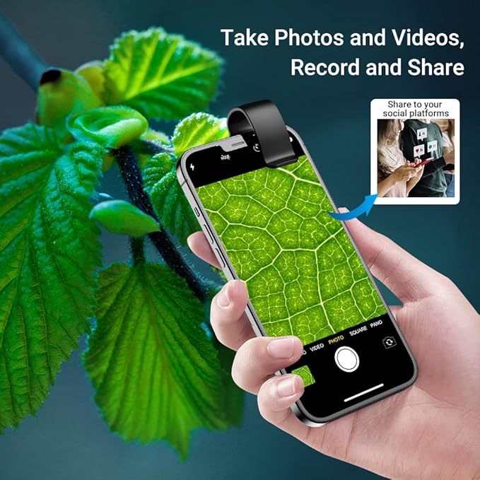 200X Magnification Microscope Lens withCPL Mobile LED Light Micro Pocket Macro Lenses for iPhone Samsung All Smartphones (Black with CPL)