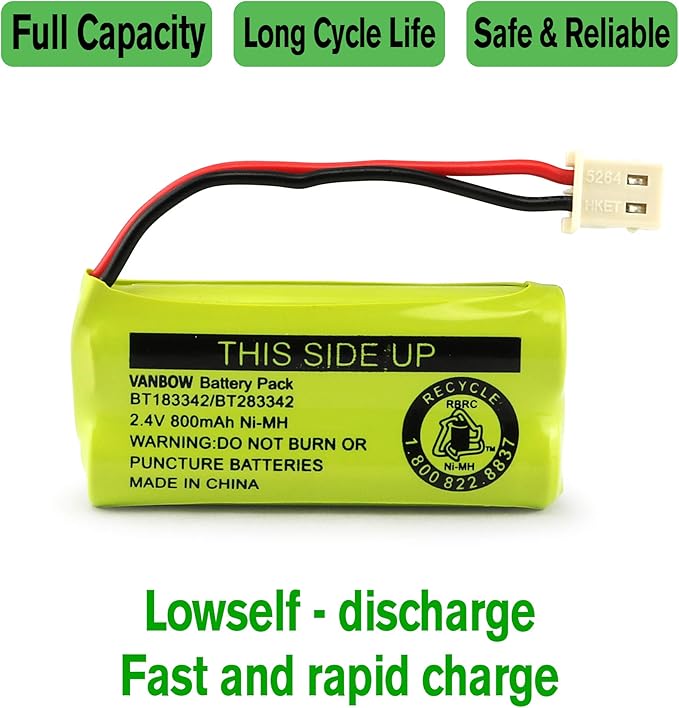 BT183342/BT283342 2.4V 800mAh Ni-MH Battery Pack, Compatible with AT&T VTech Cordless Phone Batteries BT166342/BT266342 BT162342/BT262342 CS6709 CS6609 CS6509 CS6409 EL52100 EL50003 (Pack 4)