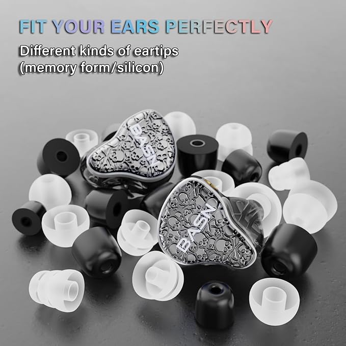 BASN Bmaster5 in Ear Monitors, 5 Drivers Drummer Headphones with Powerful Bass, Noise Isolation IEM Earbuds with Detachable MMCX Sliver-Plated OFC Cable for Musicians (Midnight Black, MMCX)
