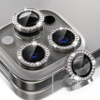 Choiche Compatible for iPhone 16 Pro/iPhone 16 Pro Max Camera Lens Protector Bling, 9H Tempered Glass Camera Cover Screen Protector Metal Ring Decoration Accessories (Diamond-Titanium Natural)