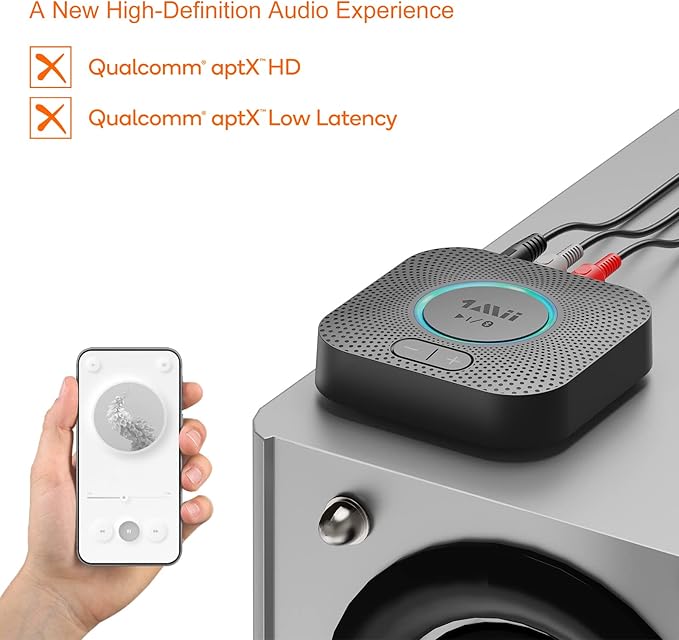 1Mii B06S Bluetooth 5.2 Receiver for Music Streaming System, Hi-Fi Wireless Audio Adapter for Stereo Receiver w/aptX HD aptX Low Latency, Bluetooth Receiver w/Volume Control RCA/3.5mm Outputs