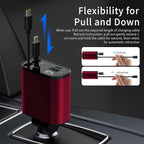 Retractable Car Charger Compatible with Galaxy Pixel, 4 in 1 Fast Charging 60W, Retractable Phone Charger for Car Retractable Cable and 2 USB Ports