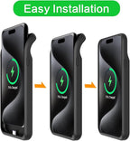 Battery Case for iPhone 15 Pro Max,12000mAh Rechargeable Portable Charging Case with Wireless Charging Compatible for iPhone 15 Pro Max (6.7 inch) with Carplay Extend Battery Pack Charger Case (Black)