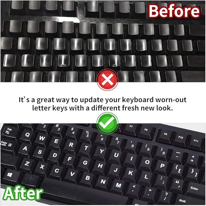 2PCS English Keyboard Letters Replacement Stickers, Large Print Bold White Font on Black Background US Keyboard Letter Stickers for Laptop Desktop Computer Keyboard Alphabet Stickers