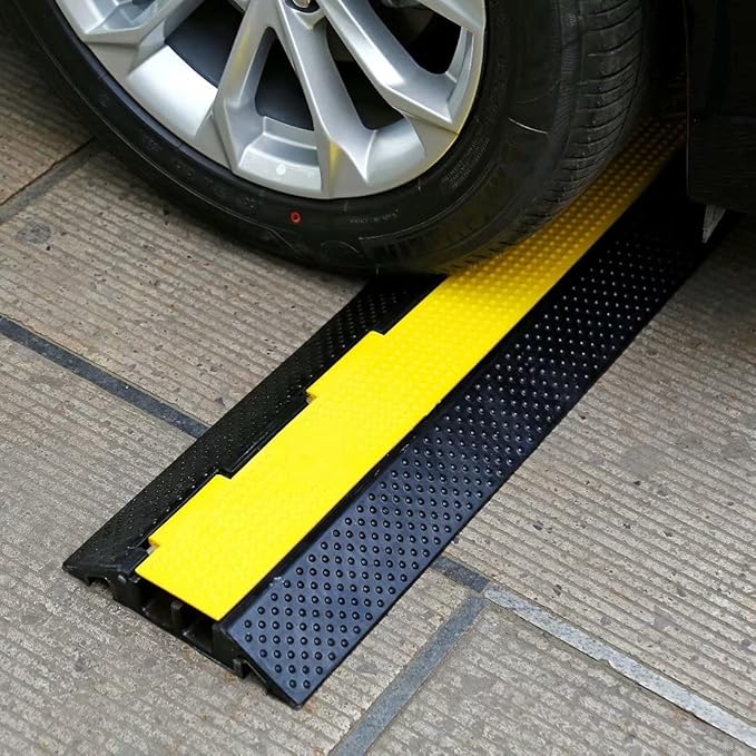 Rubber Cable Ramp Cord Cover Cable Protector Ramps Wire Hose Protective 2 Channel 22000Lbs Load Capacity Traffic Speed Bump for Asphalt Concrete Gravel Driveway Indoor Outdoor, 3 Pack