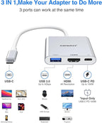 USB C to HDMI Adapter, 4K HDMI to USB-C Multiport Hub Adapter with 100W PD & USBA 3.0 Port, Type C Digital AV Converter for iPad Pro,MacBook Pro/Air,iPhone 15/16,Switch,TV, Monitor and More(Silver)