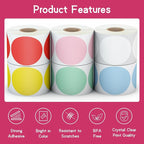 6 Rolls 2 Inch 6-Color Assorted Circle Direct Thermal Stickers Labels, Self-Adhesive Round Direct Thermal Labels for Business, DIY, Code, Name Tag, Envelope Seal - 4500 Labels