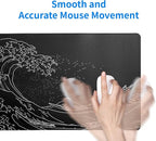 Japanese Gaming Mouse Pad Abstract Black Mouse Pad 31.5x11.8 Inch Black Sea Wave Texture Non-Slip Rubber Base Large Ocean Mousepad Stitched Edges Keyboard Mouse Mat Desk Pad for Office and Home