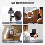 NEEWER Metal Phone Tripod Mount Adapter with Arca QR Base, 360° Rotatable Dual Cell Phone Clip Clamp Holder with 4 Cold Shoes Compatible with iPhone Samsung for Vlog Live Stream Video Recording, SP-08