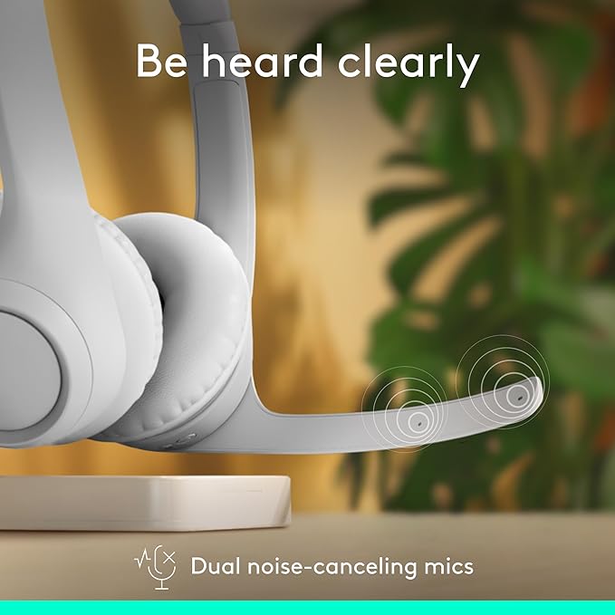 Logitech Zone 300 Wireless Bluetooth Headset with Noise-Canceling Microphone, Compatible with Windows, Mac, Chrome, Linux, iOS, iPadOS, Android – Off-White