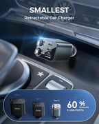 【2025 Ultra-Compact】 SUPERONE Retractable Car Charger, 5 in 1 Car Phone Charger with 84W Fast Charging Cables, Car Accessories Adapter for iPhone 16/15/14/13/12/11, Galaxy, Pixel