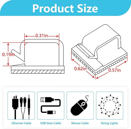 100PCS Adhesive Cable Clips, Wire Holder Organizer Cord Management, Cable Staples Outdoor Strong Cord Clips for Wall, Desk, Christmas Lights, String Lights, TV PC Ethernet Cable, Black Small